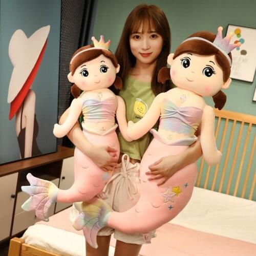 Crown Mermaid Dolls Filled Cotton Stuffed Plush Toy for Girls Princess Rag Dolls Plush Mermaid Pillow Hugging Cushion Kids Gift