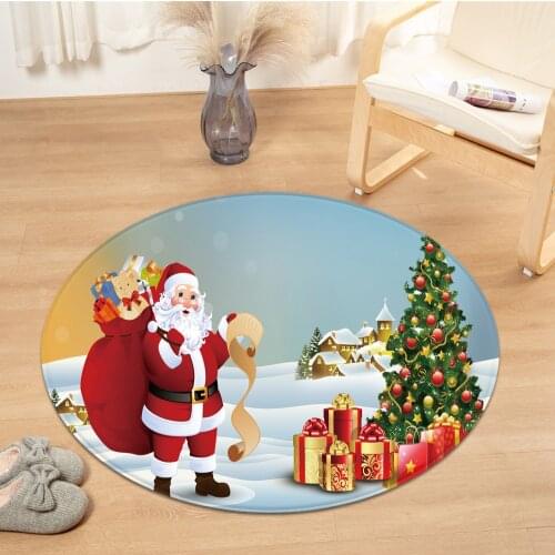 Christmas Pattern Round Carpet Living Room Decoration Rug Computer Chair Cushion 3D Kids Room Carpet Bedroom Floor Bedside Mat