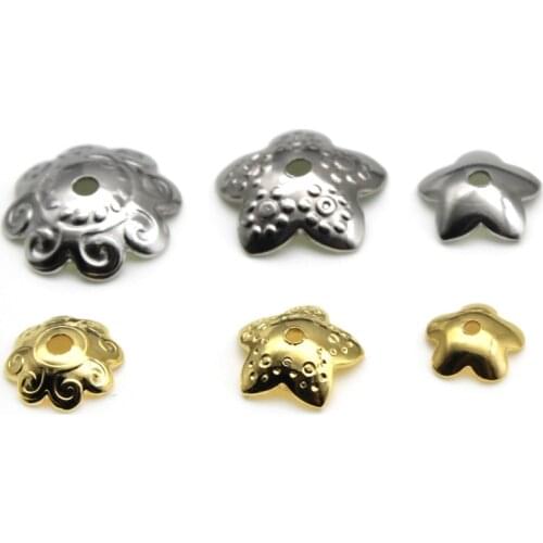 50pcs/lot Stainless Steel Silver Filigree Flower Bead Caps Connectors Charms Metal End Beads Cap For DIY Jewelry Making Findings