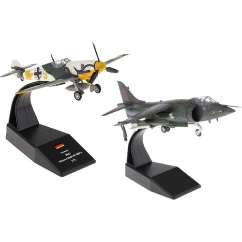 2pcs 1/72 Jet Fighter British Plane + Bf-109 / Me-109 Diecast Aircraft Model for Home Office Decor