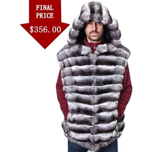Natural Fur Vest Men Real Rex Rabbit Fur Coat Autumn Winter Hooded Gilet High Quality Waistcoat 2021 New