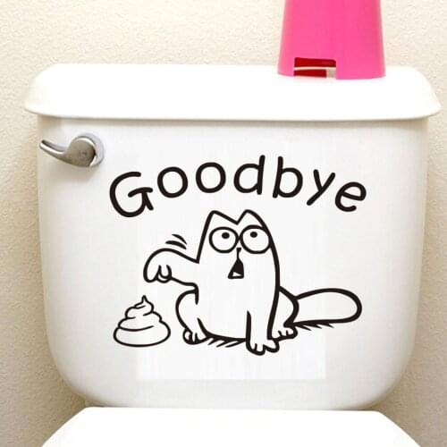 Wall Sticker Toilet Bathroom Waterproof Decorative Vinyl Wall Decal Funny Cat Toilet Seat Wall Decal Goodbye Potbellied Stickers