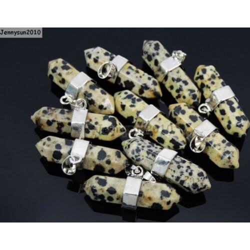 Natural Dalmation Spot Gems Stones Horizontal Hexagonal Pointed Reiki Chakra Pendant Beads Necklace Jewelry 10Pcs/Pack