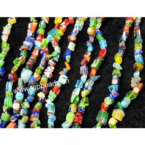 New DIY Beads Millefiori Glass Lampwork Beads chips For Making Jewelry Multicolor 5strands/lot