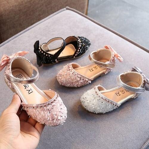 New Children Princess Shoes Baby Girls Flat Bling Leather Sandals Fashion Sequin Soft Kids Dance Party Sparkly Shoes