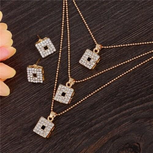 New Yellow Gold Womens Jewelry Sets Dubai African Chain Multilayer Pendant Necklace Drop Earrings Set