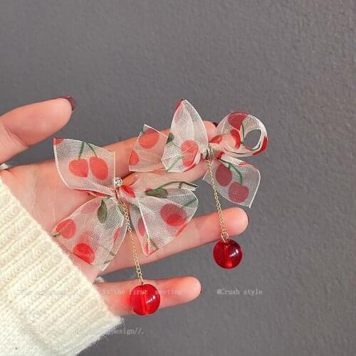 Wholesale Net Yarn Bow Crystal Earrings Autumn and Winter Fashion Temperament Earrings Cloth Earrings Women Korean Earrings