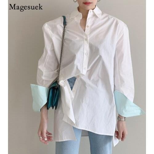 Autumn Cotton White Shirt Women Casual Blusas Loose Long Sleeve Woman Blouse Irregular Split Casual Button Up Shirts Tops 15821