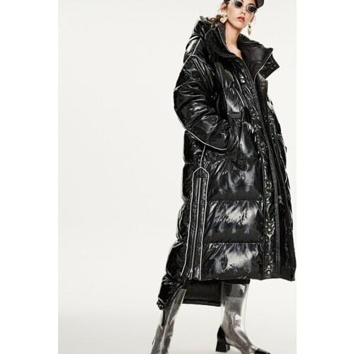 2020 New Women Winter Thick Long Oversize Style White Duck Down Hooded Stand Collar Warm Coat Casaco Feminino Parkas