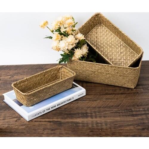 Wicker Storage Basket Bathroom Tool Cosmetic Clothes Laundry Organizer Natural Seagrass Storage Baskets Home Decoration