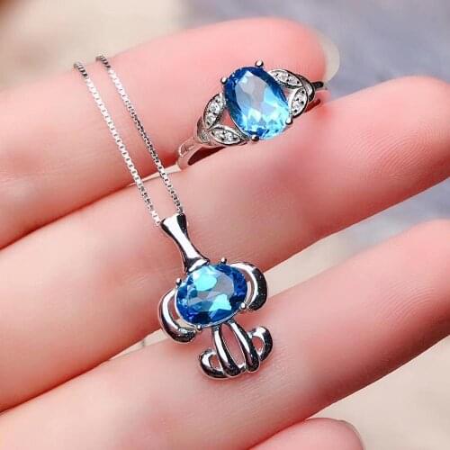 The Best Gift for Your loved Girl Topaz jewelry set Natural Real Emerald 925 sterling silver 1pc Topaz pendant,1pc Topaz ring