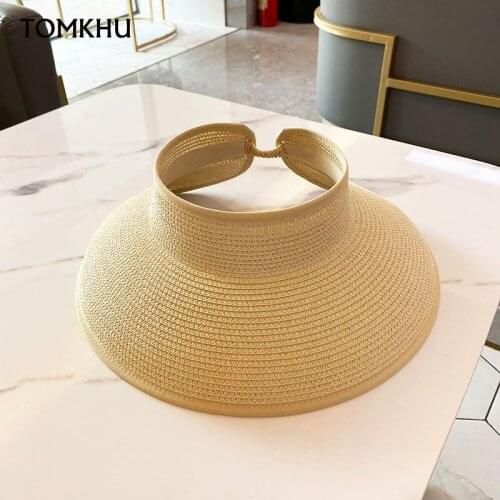 Womans Sun Hats Female Elastic Visor Caps Hand Made Straw Summer Cap Casual Shade Hat Empty Top Hat Girls Big Brim Beach Hat