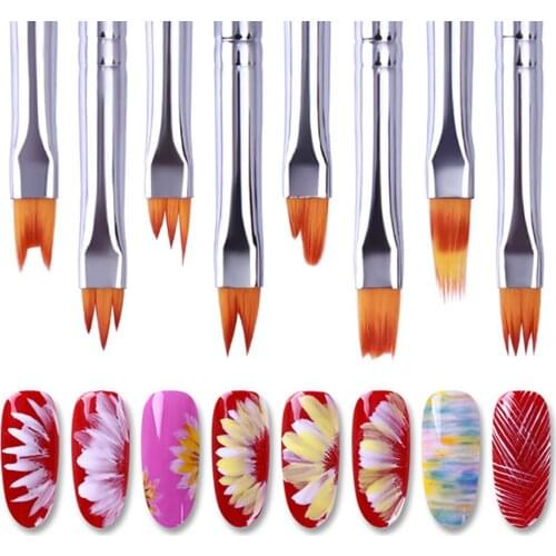 UV Gel Acrylic Nail Polish French Nail Art Painting Rainbow Smile Tips Brush Drawing Flower Gradient Pen 8Pcs