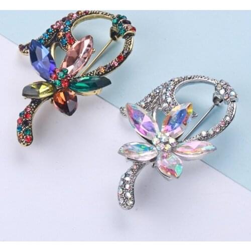 Vintage Temperament Colored Rhinestone Flower Brooch for Woman Clothings Accessories