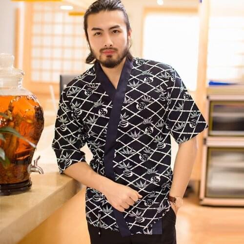 Japanese Chef Uniforms Restaurant Cuisine Sushi Chef Jacket Half Sleeve Kimono Workwear Cook Costume Kitchen Overalls Top AS514