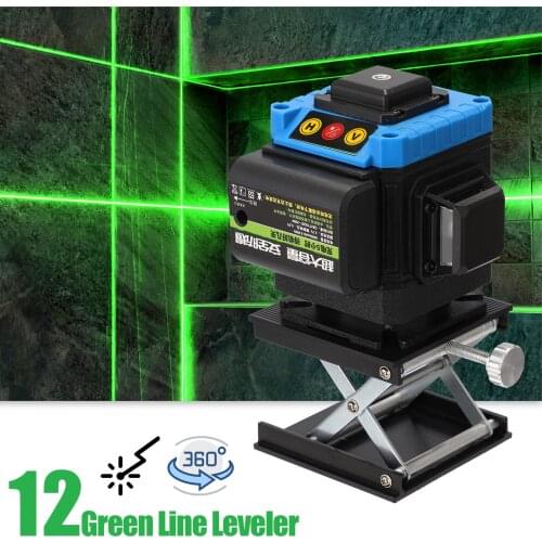 Touched Key 12 Green Line Leveler 3D 360-degree Laser Level Measurment Instrument with Fixed Base Adjustment Laser Level 12 Line