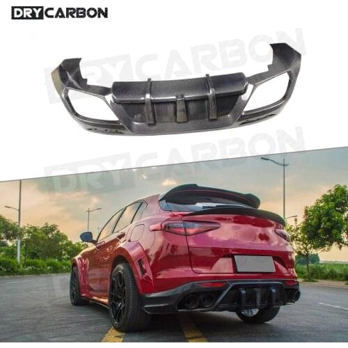 Carbon fiber Rear Lip Diffuser For Alfa Romeo Stelvio 2017-2019 Fins Shark Style Skid Plate Bumper Protector Car Styling