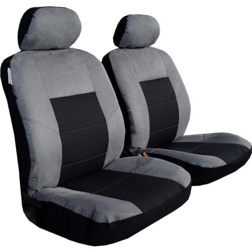 Suede Seat Covers For Trucks Cars SUV, Jacquard Cool Grey Front Set Auto Protector, Airbag Safe Universal Easy Fit