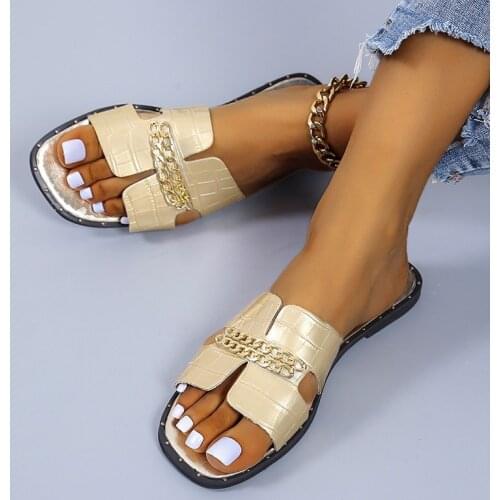 2021 New Women Flat Flip Flops Double Chain Sandal Slippers Shoes Women Lady Flats Slippers Sandy Beach Sandals Shoes Woman