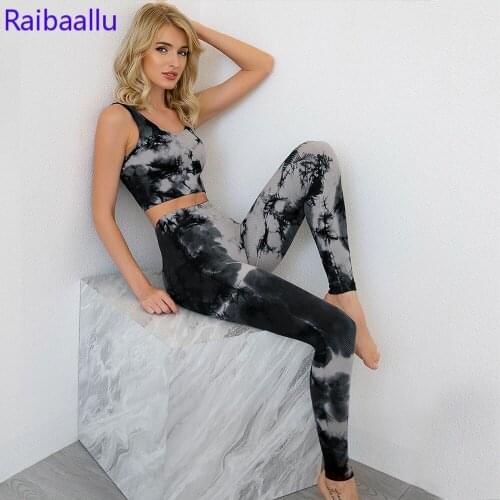 Raibaallu Fashion Woman Yoga Sets Gym Fitness Modest All Seasons Indoor Outdoor Cotton Nylon Allover Sportswear 2020