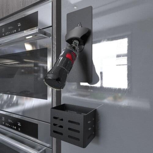 1 Set Beer Bottle Opener Magnetic Wall Mounted Removable Anti-slip Beer Bottle Opener with Cap Catcher for Bar Home Kitchen