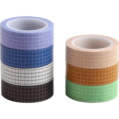10M Solid Color Grid Washi Tape Japanese Paper DIY Planner Masking Tape Adhesive Tapes Stickers Decorative Stationery Tapes