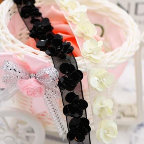 10Yards Cream Black Pearl Lace Fabric Clothing Accessories Collar Flower Diy Handmade Beading Sequin Lace Trims Sewing Material