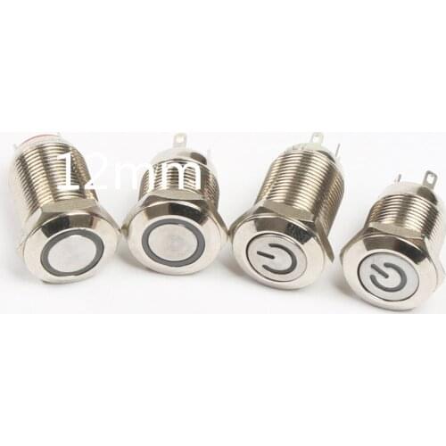 12mm LED 3V 5 6V 12 24V 110 220V Metal Button Switch latching/Momentary push button waterproof illuminated brass self-lock