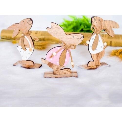 3 Pieces/Set) Wood Rabbit Easter Home Decoration Accessories