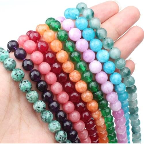 4/6/8/10mm Natural Stone Faceted Pink Blue Chalcedony Jades Agates Round Beads for Jewelry Making 15'' DIY Necklace Bracelet