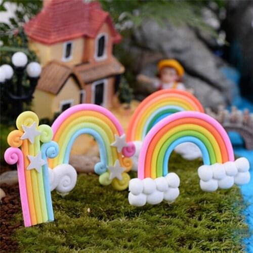 4pcs Kawaii Rainbow Fairy Garden Miniatures Cartoon Rainbow Fairy Garden Decorations