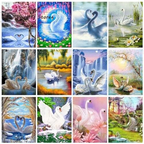 5D DIY Diamond Painting Swan Love Lake Landscape Full Square Round Drill Diamond Embroidery Living Room Home Decoration Wall Art