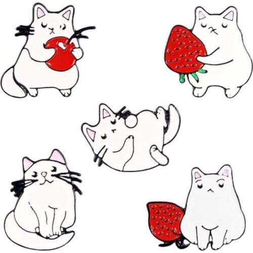 White Cat Brooch Enamel Lapel Pins Anime Badges For Backpack Womens Pins Metal Badges Cute Brooch On Clothes Decorative Jewelry