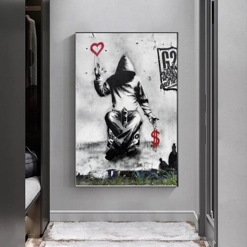 Banksy Canvas Love Over Money Graffiti Street Art Canvas Printing Posters and Prints Wall Art Pictures for Living Room Decor