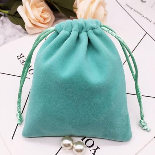 Free shipping small blue velvet jewelry gift pouch velvet drawstring storage and packaging bag custom accessories bag