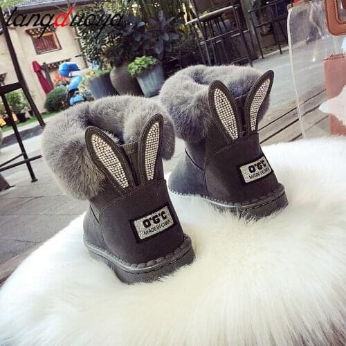 Women Winter Snow Boots Ladies Elegant Ankle Boot Rabbit Ears Slip on Warm Fur Plush Womens Flat Platform Woman Female Shoes