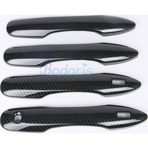 Carbon Fiber Color Door Handle Cover With Smart Hole Grab Protector Trim Strips Stikcer For Toyota Prius 2019 2020 Accessories