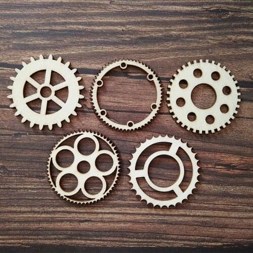 50pcs Wooden Gears Wooden Cogs Steampunk Decorations Industrial Decor Steampunk Art Decoupage Embellishments Laser Cut Scrapbook
