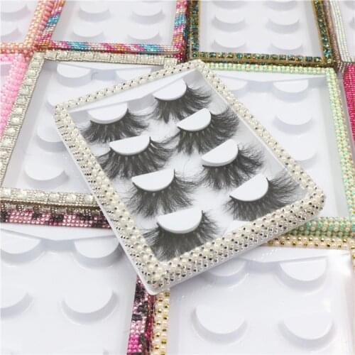 4 Pairs Wholesale Diamond False Eyelash Packaging Box Custom Logo Fake 3D Mink eyelashes Boxes Faux Cils lash strip Case Empty