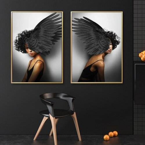 Nordic Black Feathers Women Art Canvas Painting Modern Posters and Prints Cuadros Wall Art Pictures for Living Room Home Decor
