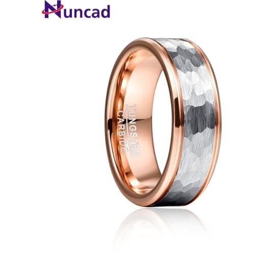 NUNCAD 8mm Steel Hammered Fine Groove Rose Gold Tungsten Steel Ring Tungsten Carbide Ring Fashion Wedding Jewelry Best Gift