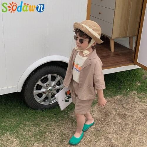 Sodawn Fashion Korean Style Boys Cotton Linen Clothing Sets Baby Kids Single-Breasted Shirt And Shorts 2Pcs Suits Boys Clothes