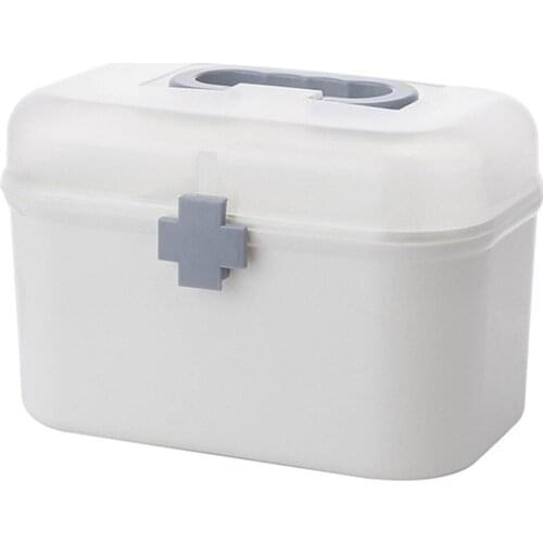 2 Layers Portable First Aid Kit Storage Box Plastic Family Emergency Kit Box with Handle Medicine Chest for Medicine Storage