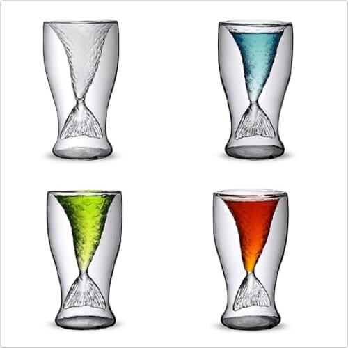 Double Glass 100ML Crystal Drinking Coffee Mug Hand Made Coffee Cup Double Wall Glass Creative Funny Mermaid