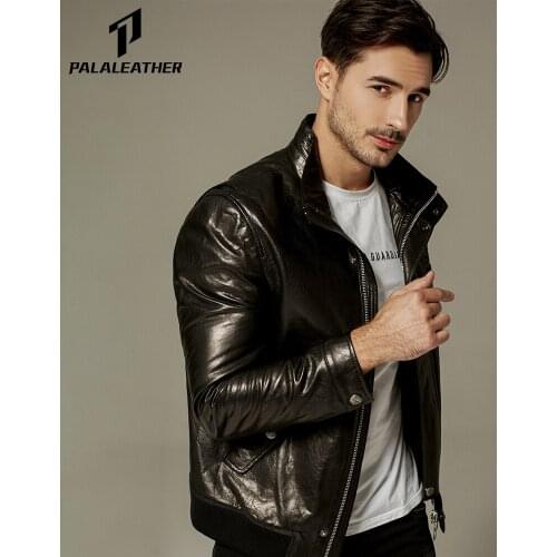 High-Neck Appliqued Vegetable-Tanned Goatskin Leather Jacket