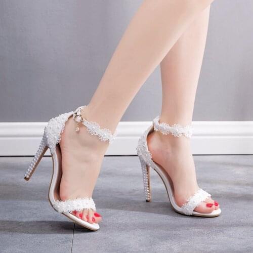 Summer Womens Sandals High Heels Open Toe Bridal Wedding Shoes Party White Stiletto Flowers Buckle Strap Platform Ladies Pumps