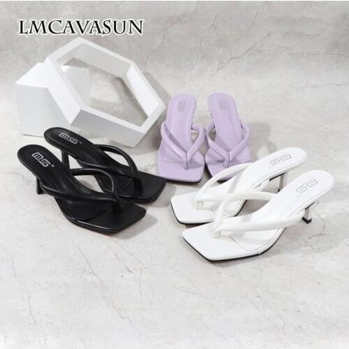 LMCAVASUN 2021 summer European and American foreign single stiletto heels womens sandals and flip-flops solid color open-toed s