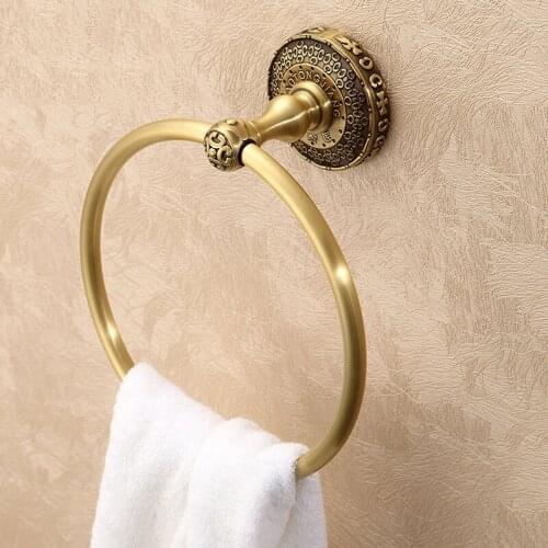 LTJ Antique Brass European Antique Bathroom Towel Ring Round Towel Rack Bathroom Pendant Green Bronze Towel Rack