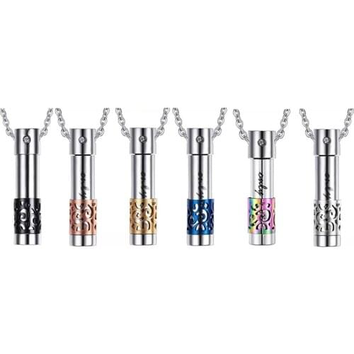 Fashion Stainless Steel Cylinder Crystal Memorial Urn Pendant Bottle Screw Opens Holder Necklace Jewelry Dropship Wholesale