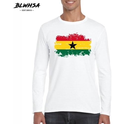 BLWHSA New Autumn Mens T Shirt Fashion Ghana Nostalgic Flag O Neck Long Sleeve T-Shirt Mens Clothes Casual Cotton Top Tee